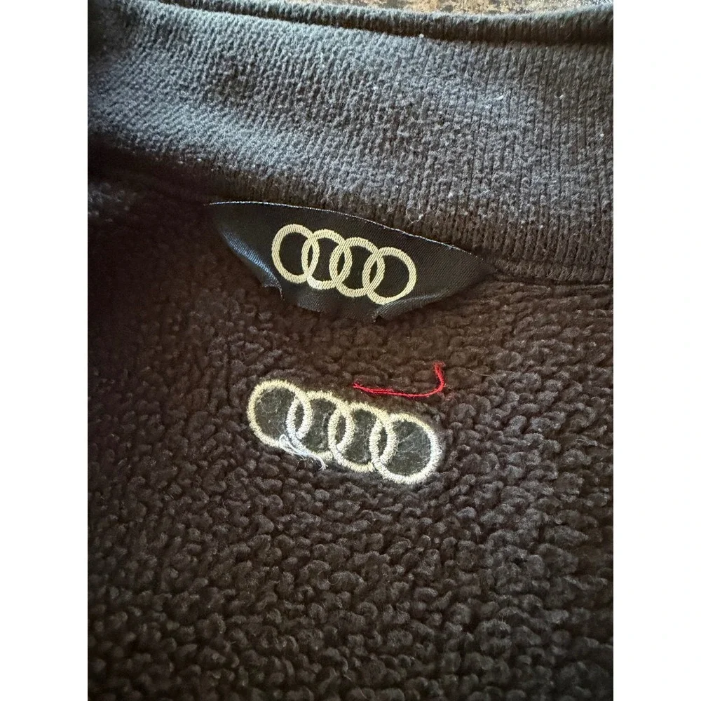 Audi Sport Mens L Quarter Zip Fleece Pullover Black Red Contrast Stitch